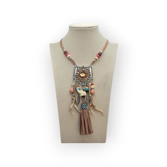 Boho Tribal Statement Necklace with Tassel & Beads – Southwestern - Picture 1 of 7